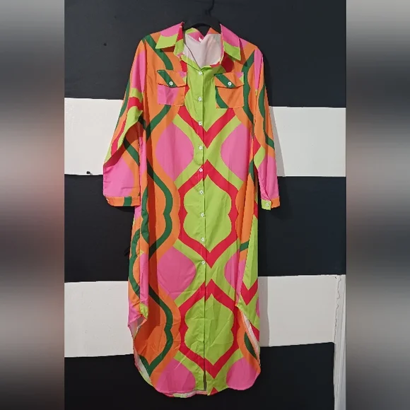 NEW Women Multicolor casual buttoned maxi dress - Picture 2 of 13